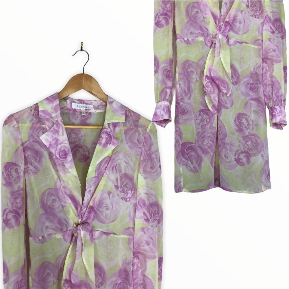 Escada Rose Sleeveless Dress and Sheer Wrap Jacket Set Floral Print - Picture 3 of 16